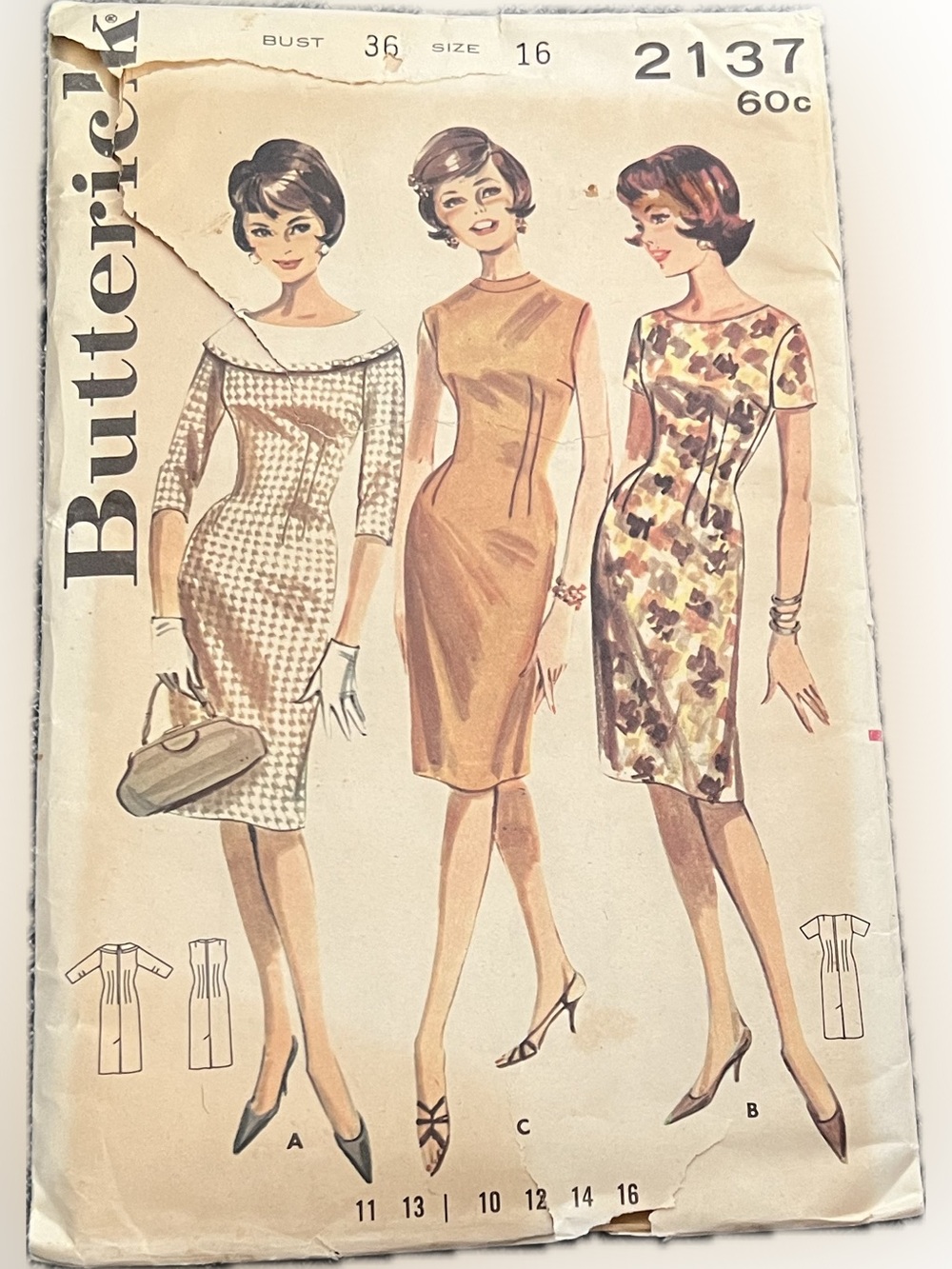 🍄Vintage New Butterick 2137 Uncut Pattern Woman Dress 3 Versions Sewing Size 16